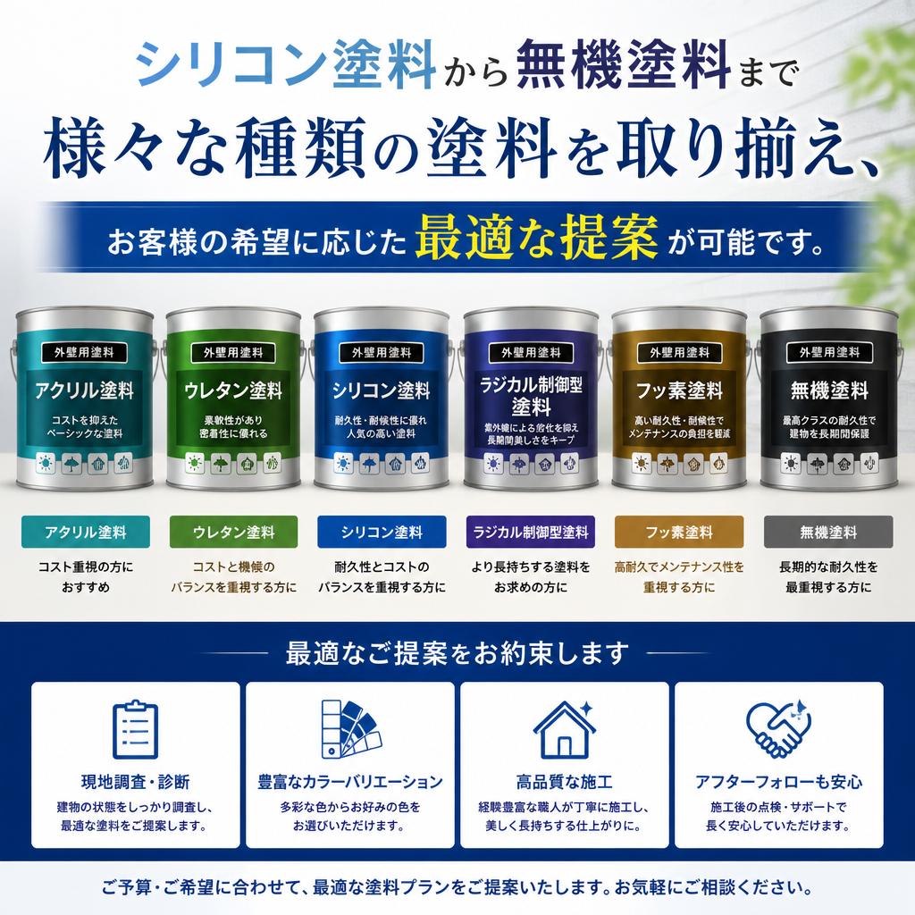 豊富な塗料の選択肢