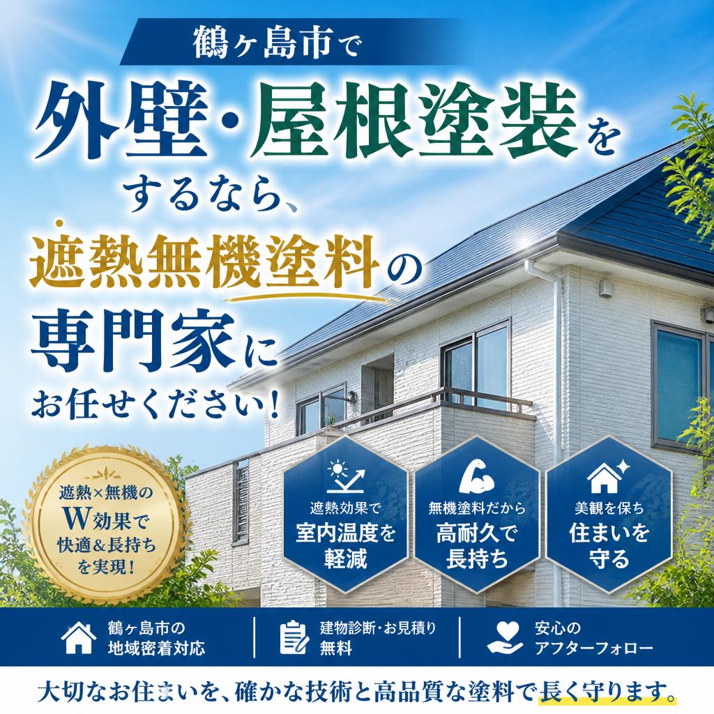 鶴ヶ島市で外壁・屋根塗装をするなら、遮熱無機塗料の専門家にお任せください！