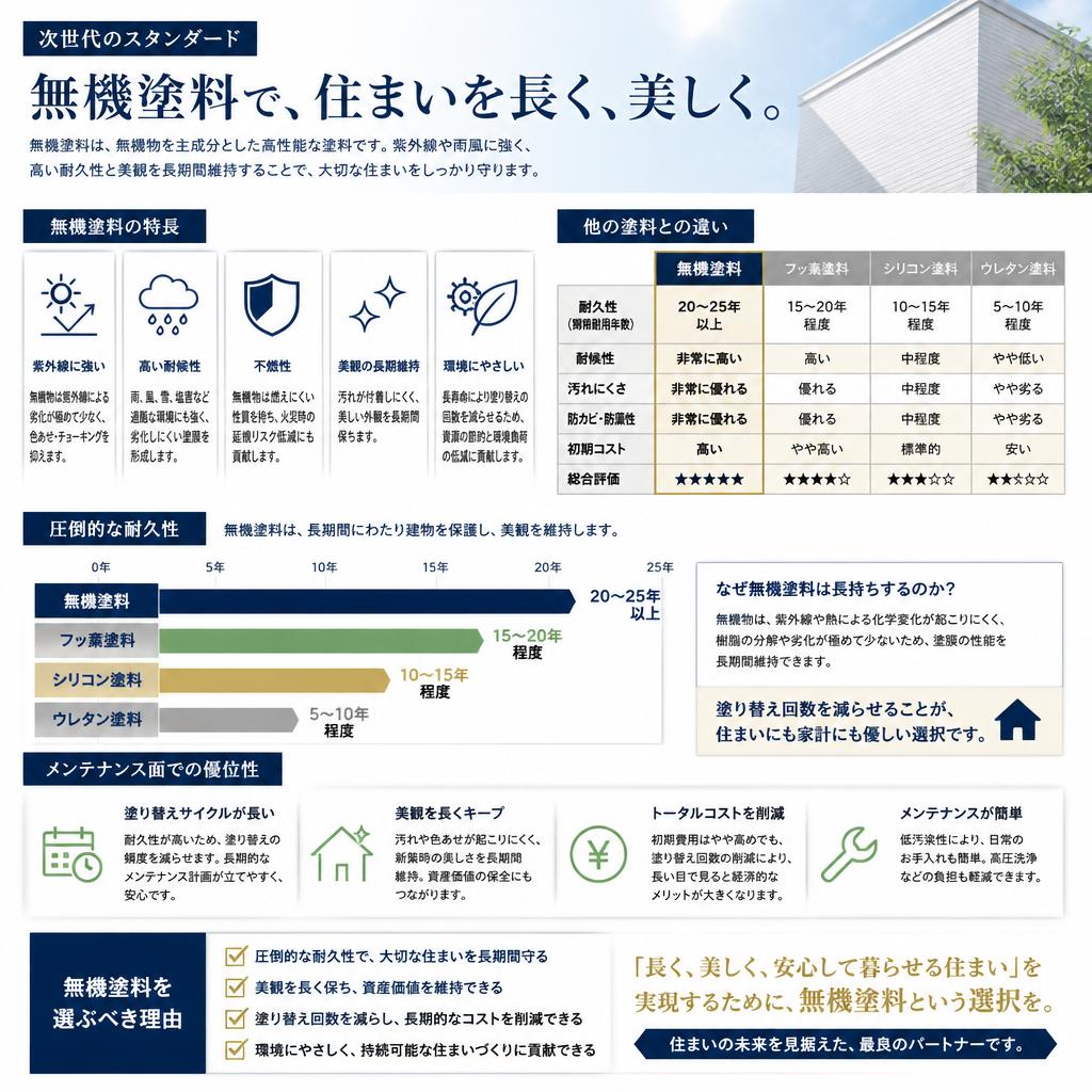 外壁・屋根塗装における無機塗料の利点