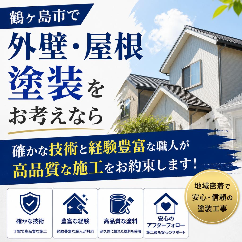 鶴ヶ島市で外壁・屋根塗装をお考えなら
確かな技術と経験豊富な職人が高品質な施工をお約束します！