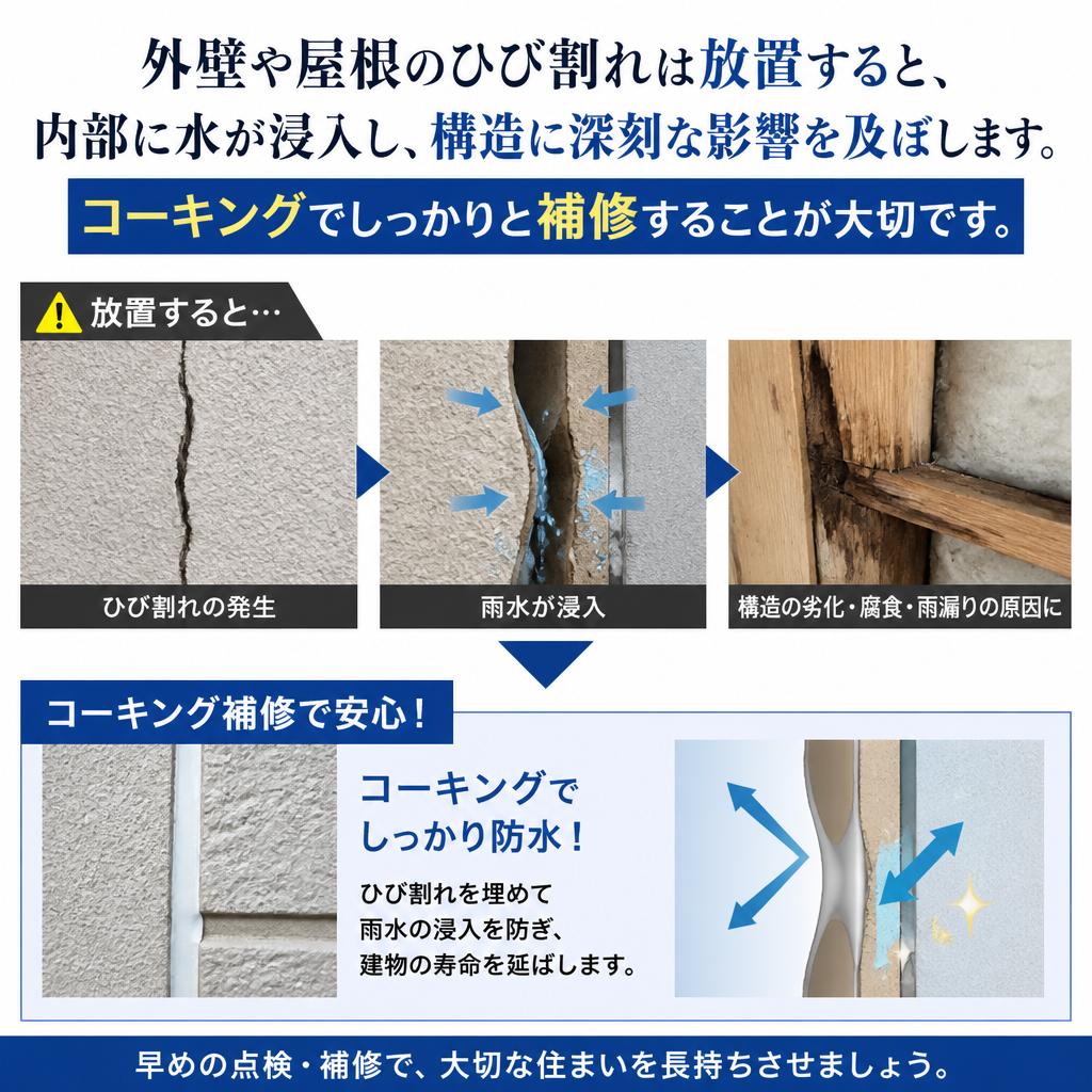 ひび割れが及ぼす影響とコーキングの重要性