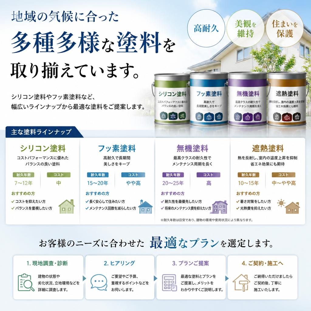 豊富な塗料の選択肢