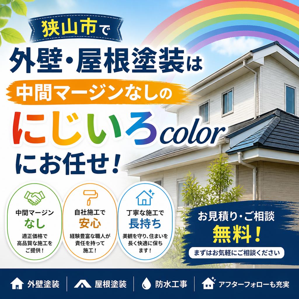 狭山市で外壁・屋根塗装は中間マージンなしのにじいろcolorにお任せ！
