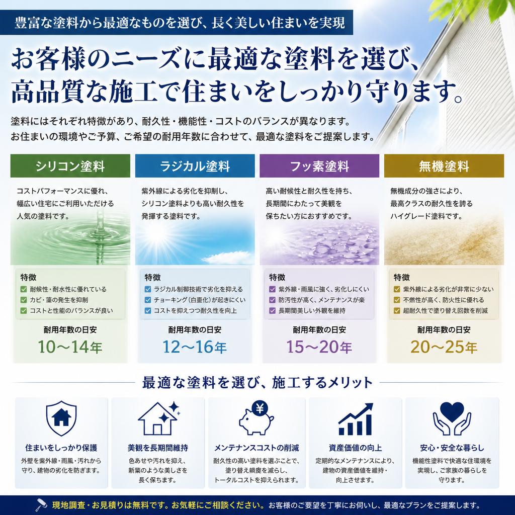 多様な塗料の選択肢