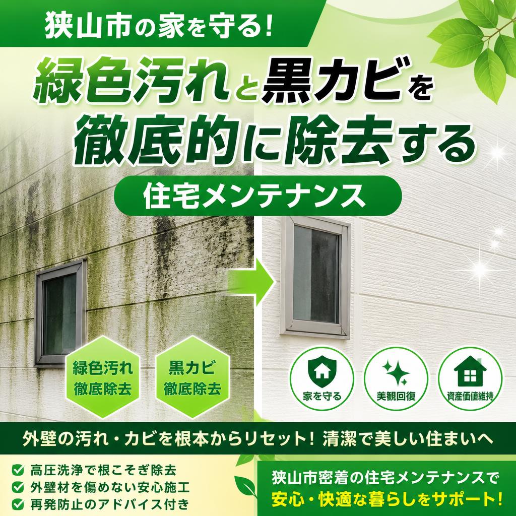狭山市の家を守る！緑色汚れと黒カビを徹底的に除去する住宅メンテナンス