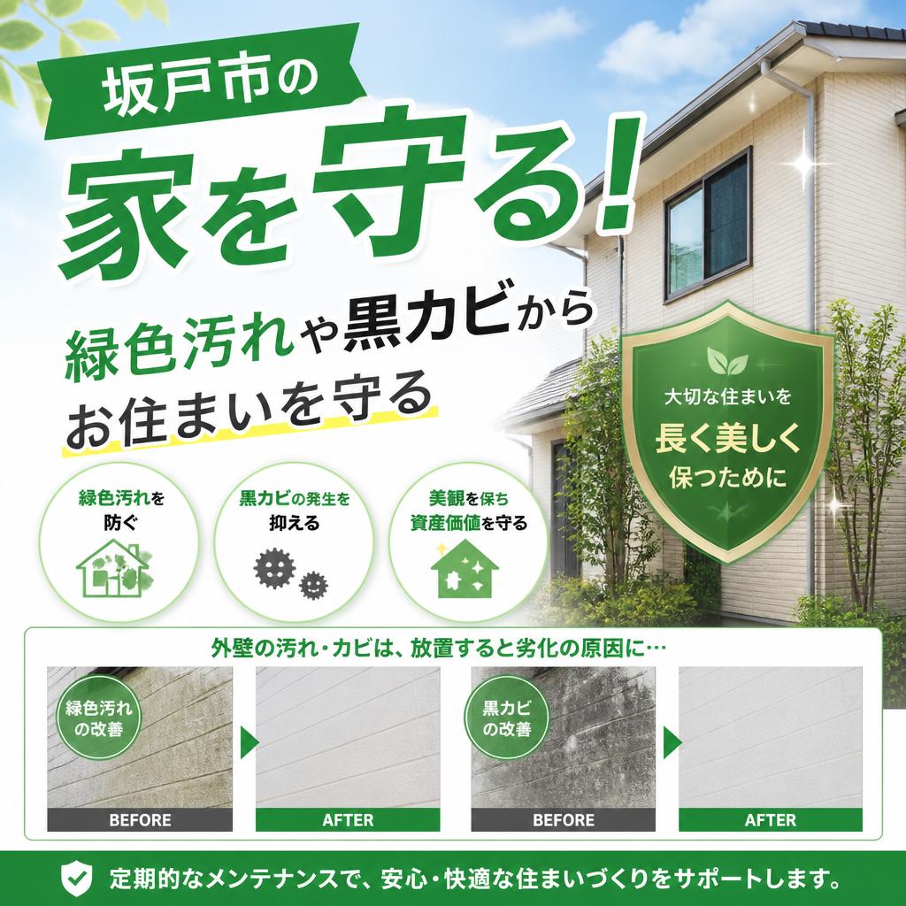 坂戸市の家を守る！緑色汚れや黒カビからお住まいを守る
