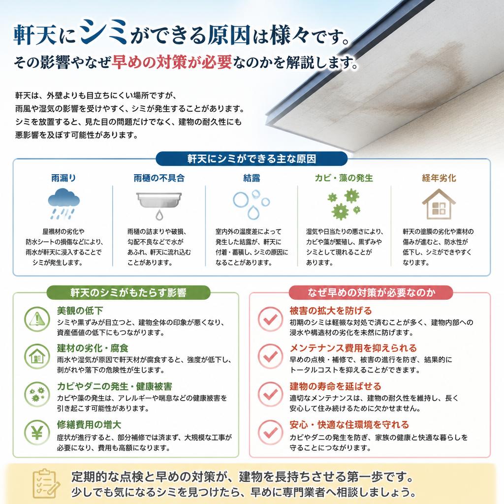 軒天のシミの原因と影響