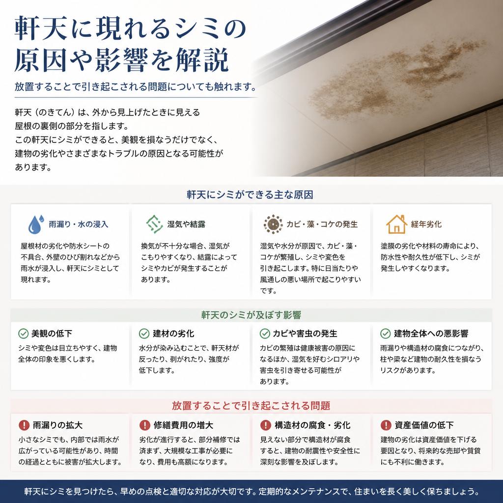軒天のシミ、その原因とは？