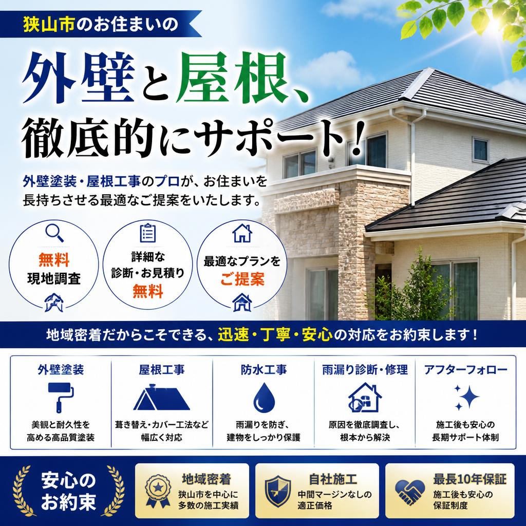 狭山市のお住まいの外壁と屋根、徹底的にサポート！