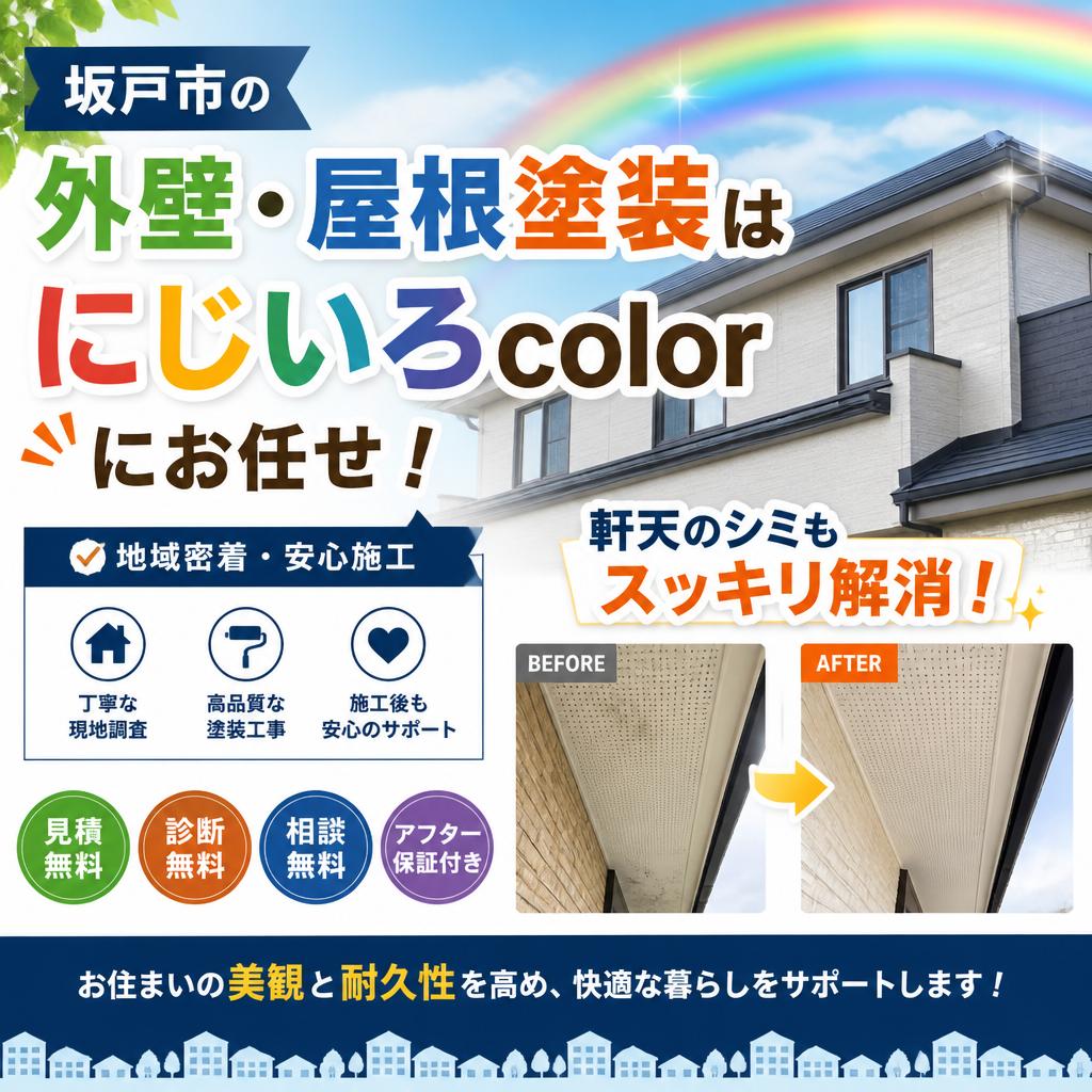 坂戸市の外壁・屋根塗装はにじいろcolorにお任せ！軒天のシミもスッキリ解消！